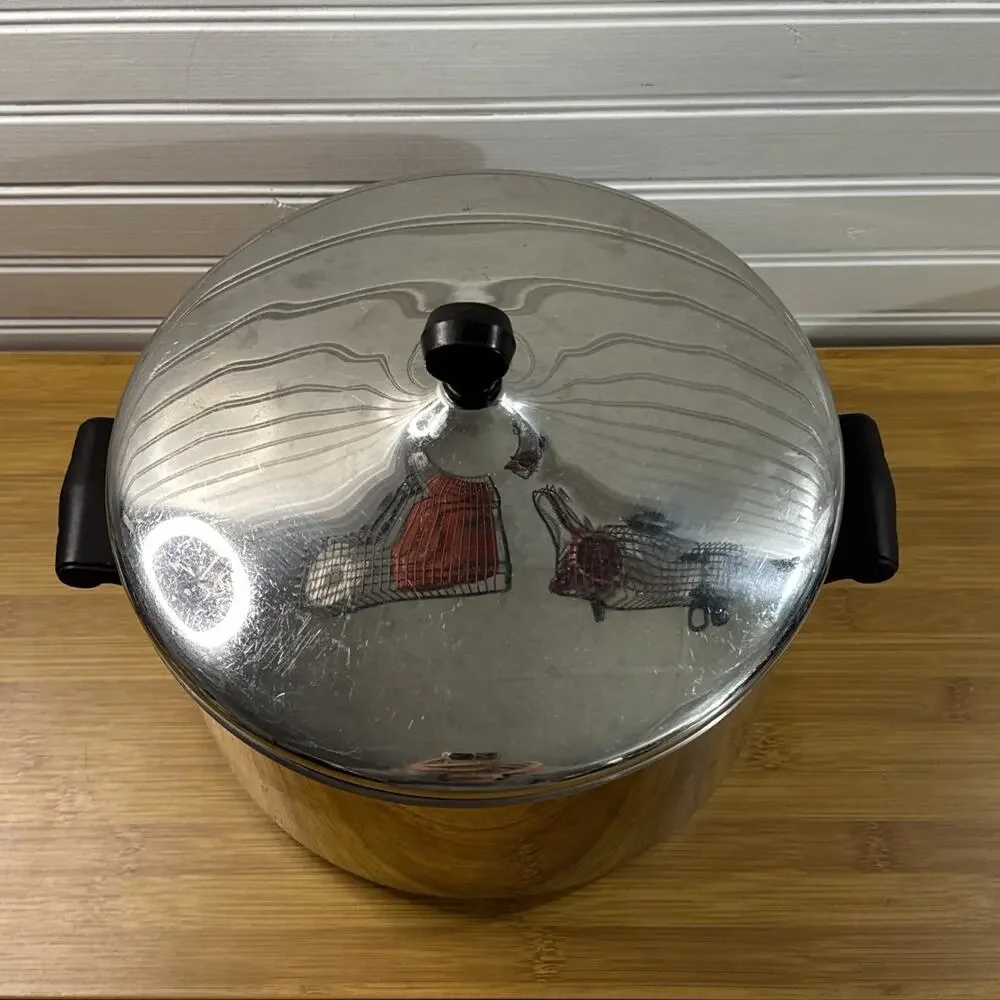 Vintage Farberware 6 Qt Stainless Steel Stock Pot Lid Aluminum Clad Bottom